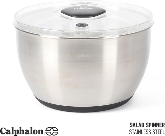 Aero 6.3-Qt Stainless Steel Salad Spinner, Fruit & Vegetable Washer Bowl with Strainer Basket for Washing Lettuce, Spinach, Herbs & Fresh Produce
