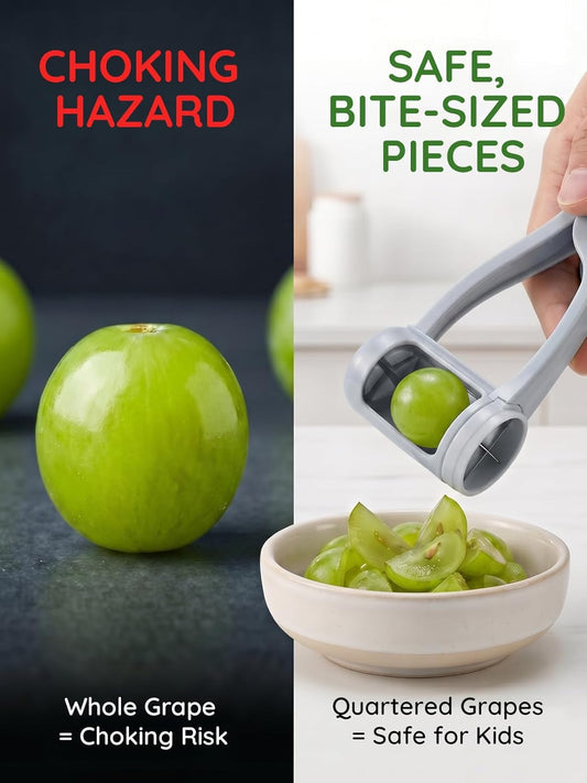 Homnoble Grape Cutter for Toddlers, Stainless Steel Fruit Slicer Tool | Dishwasher Safe Quarter Slicer For Cherry & Tomato, Perfect For Salads, Lunch Boxes & Baby-Led Weaning, Safe Kitchen Gadget