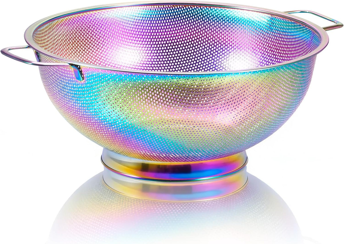 Rainbow Strainer for Kitchen, 3QT, Stainless Steel Colander with Handle for Fruits Vegetables Cooking Food, Dishwasher Safe
