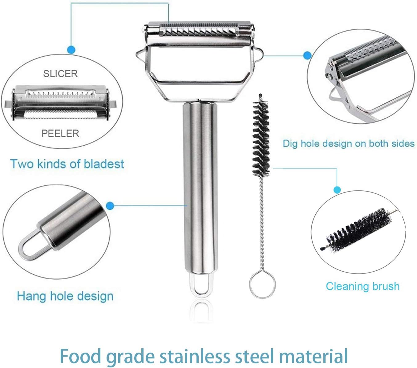 Stainless Steel Julienne Peeler mutifunctional vegetable peeler ultra sharp Slicer with Cleaning Brush kitchen Gadget for Vegetable Fruit