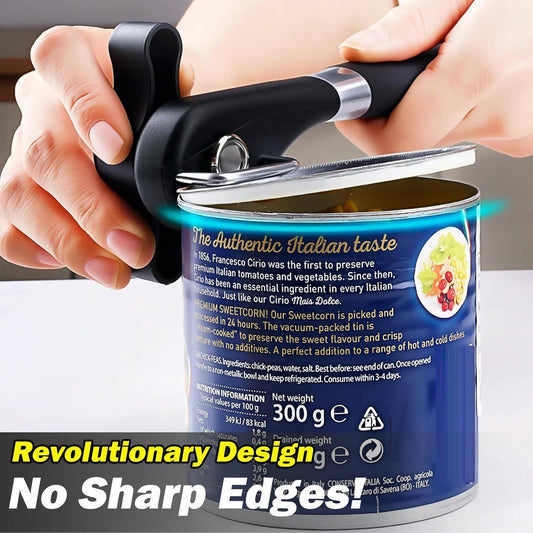 Side Cut Can Opener, Smooth Edge Manual Opener, Black | Safety side-cut blade creates smooth edges; large soft-touch knob and non-slip handle provide comfortable everyday use.