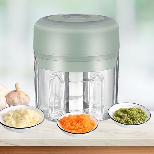 Electric Baby Food Maker & Garlic Chopper, USB Rechargeable Mini Processor, Easy Clean Design, 250ML (Green)
