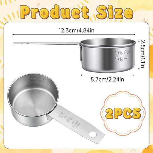 2 Pcs 1/4 Cup Scoop (60 ml / 2 oz) Measuring Cups Stainless Steel Coffee Scoop 1/4 Tsp for Dry and Wet Ingredients, Liquid, Pet Food(Dishwasher Safe)