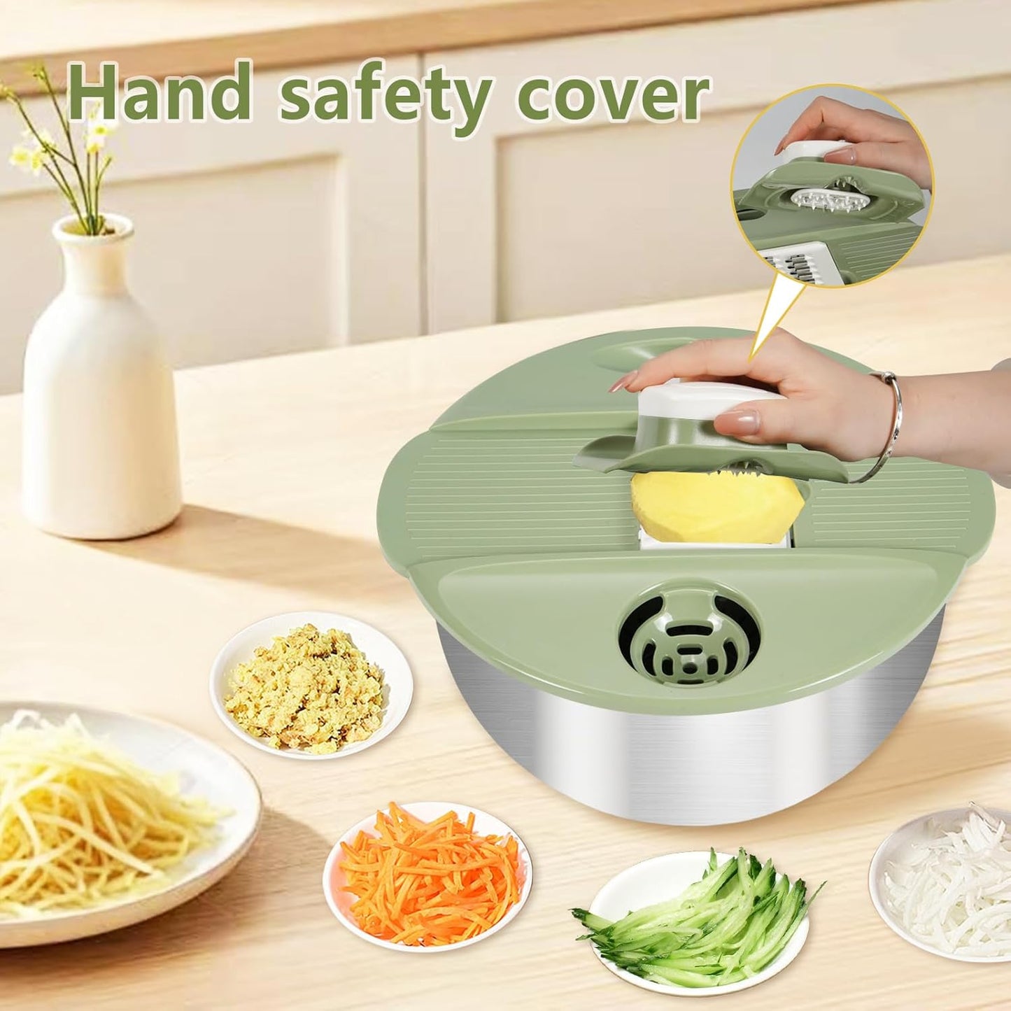 Stainless Steel Salad Spinner Large, Salad Washer Spinner and Dryer, Lettuce Cleaner Spinner, Vegetable Dryer, Fruit Washer with Dipping Saucers and Clip Dishwasher Safe, 5.3Qt