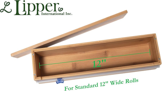 Bamboo Wood Kitchen Wrap Dispenser with Cutter for Standard 12" Wide Rolls of Aluminum Foil, Plastic Wrap, or Wax Paper, 13 7/8" x 3 3/8" x 3 1/2"