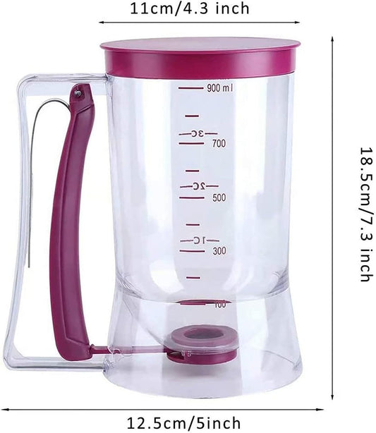 4 Cup Pancake Cupcake Batter Dispense with Measuring Label | 900mL Squeeze Handle Bracket, Silicone Food Brush Included, for Cupcakes Crepes Cakes & Any Baked Goods
