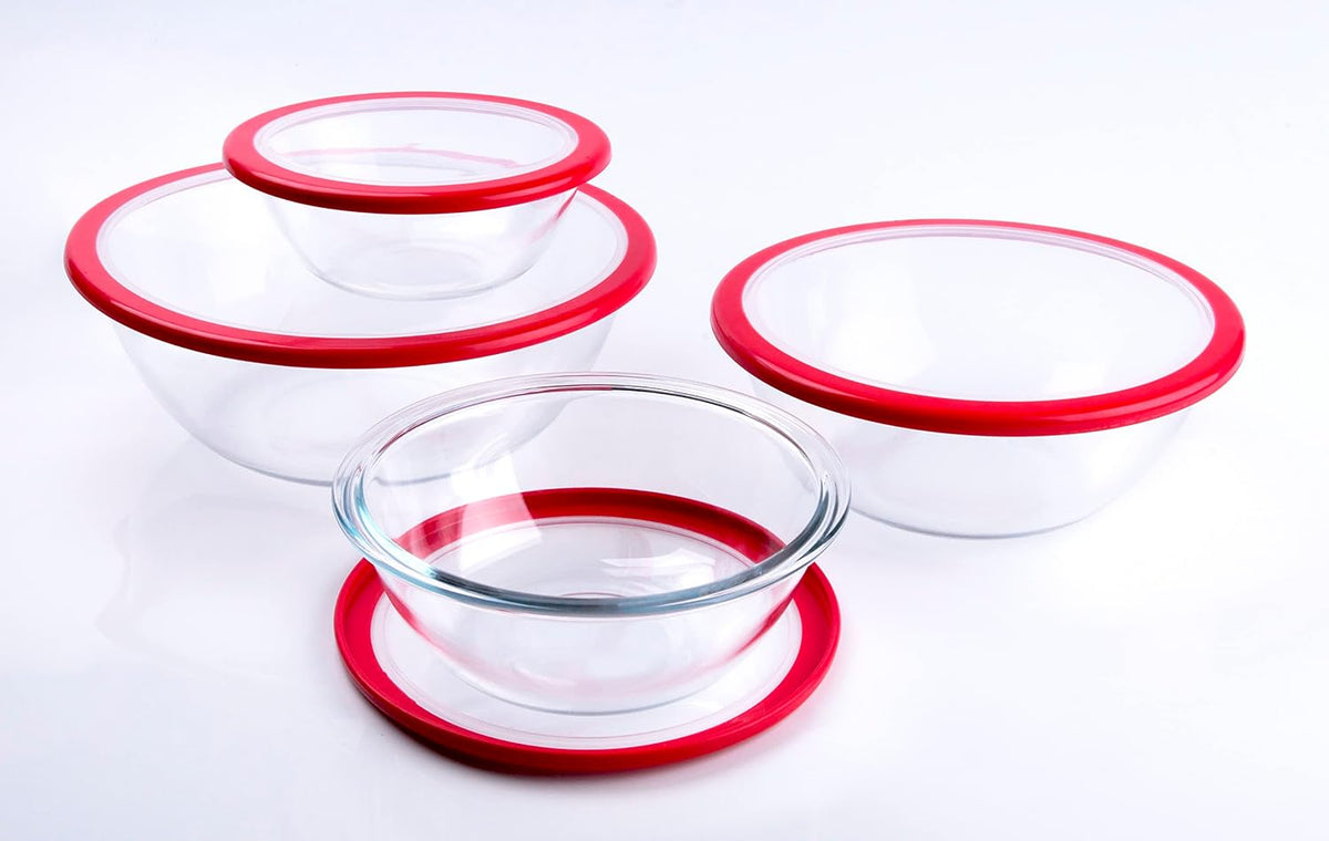 4.5L Round Glass Mixing Bowl with Lids, Glass Salad Bowls with BPA free cover. Oven, Microwave and Dishwasher Safe.