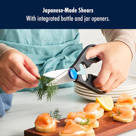 Kitchen Shears, Made in Japan, Kitchen Scissors, Multi-Purpose Scissors with Stainless Steel Blades, Built-In Bottle Opener & Soft Grip – Dishwasher Safe