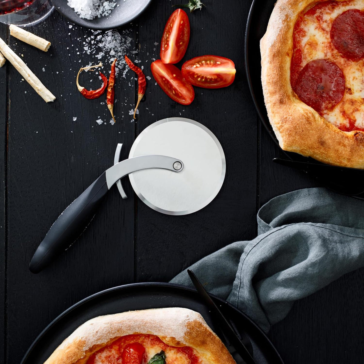 Pizza Cutter Wheel and Dough Docker | Cutter With Wheel Slicer Sharp Stainless Steel Blade, Ergonomic Handle | 2-in-1 Pizza Slicer & Dough Docking Tool | Non-Slip Handle | Dishwasher Safe