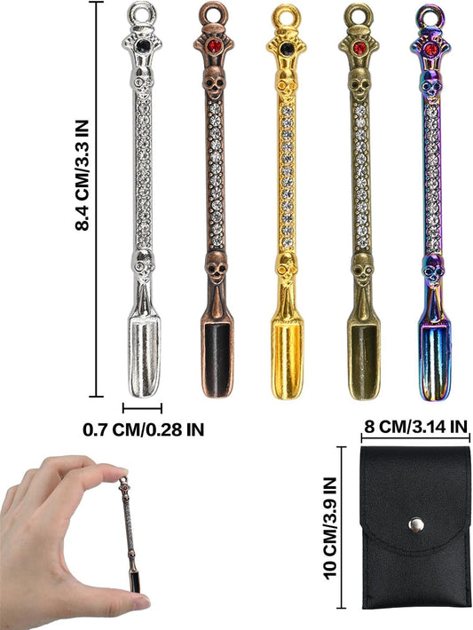 5 PC Mini Metal Shovel Spoons,Tiny Spoon for Spice with PU Pouc (Skeleton) | Little Measuring Spoon for Home Kitchen, Jewelry Keychain Pendant Necklace Charms DIY Multi-Color