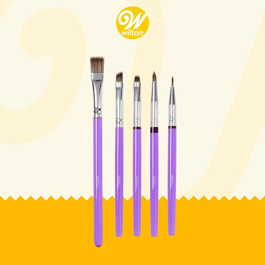 5-Piece Decorating Brush Set, Synthetic Bristles | Food-Safe Synthetic Bristle Brushes for Dusting Edible Glitter, Luster Dust & Painting Edible Color on Cakes & Treats