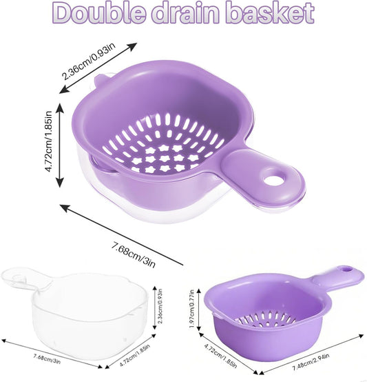 Kitchen Dual-Layer Draining Basket With Handle, Small Fruit Spinner And Strainer, Mini Colander, Dual Layer Rinser, Watermelon Bowl Strainer Container For Berries, Vegetables, Fruits (Purple)