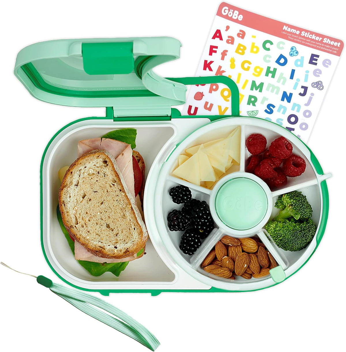 Lunchbox with Small Snack Spinner Flip - Bundle with Hand Strap & Sticker Sheet, 2-in-1 Bento Style Lunch Container, 5 Small +1 Large Sandwich Compartment, BPA & PVC Free - Taro Purple