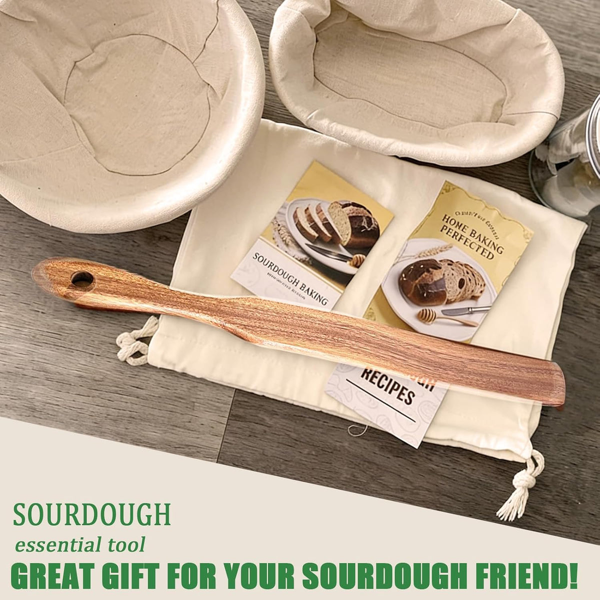 Upgraded Handle Wood Spurtle Spatula for Sourdough Starter