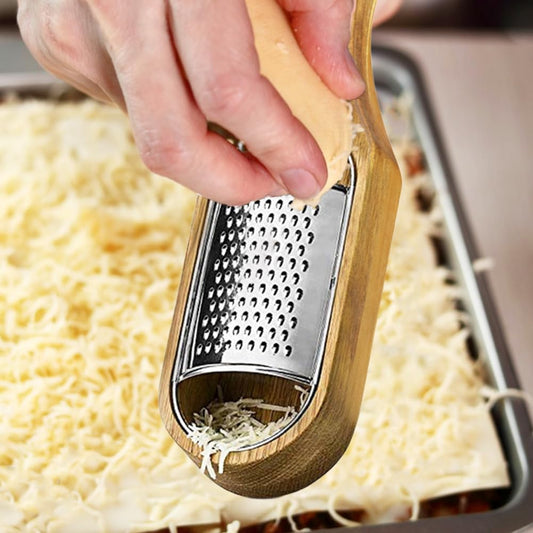 Cheese Grater With Container Stainless Steel Cheese Shredder With Wooden Handle Shredder Zester Grater Box Kitchen Handheld Cheese Spoon Grater for Cheese,Lemon,Chocolate