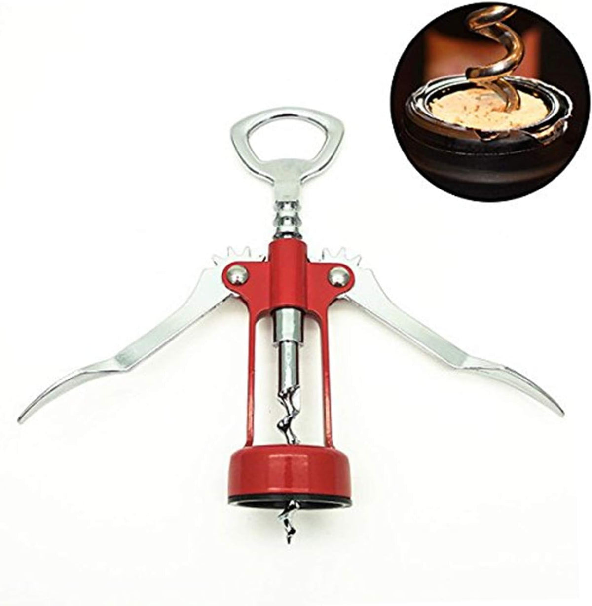 Italianism Wing Corkscrew Wine Opener, Rubber-touch Finish For Non-slip, Comfort Grip Red