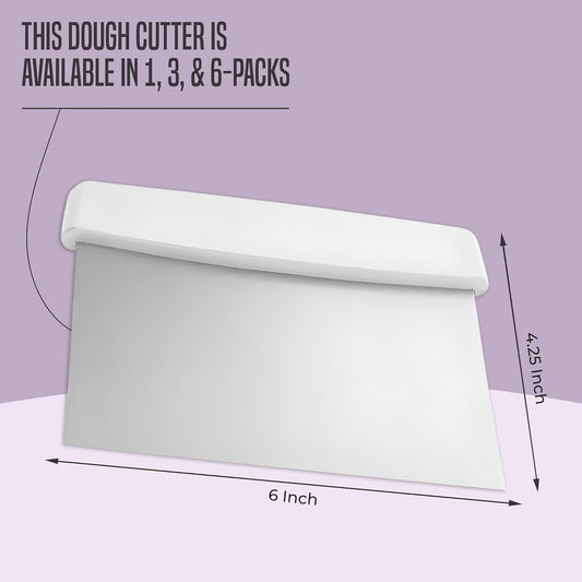 3-Pack 6" Stainless Steel Dough Cutter and Bench Scraper | White Handle | Cutter for Pizza Dough, Bread, and Pastry Dough | Multipurpose Kitchen Utensil