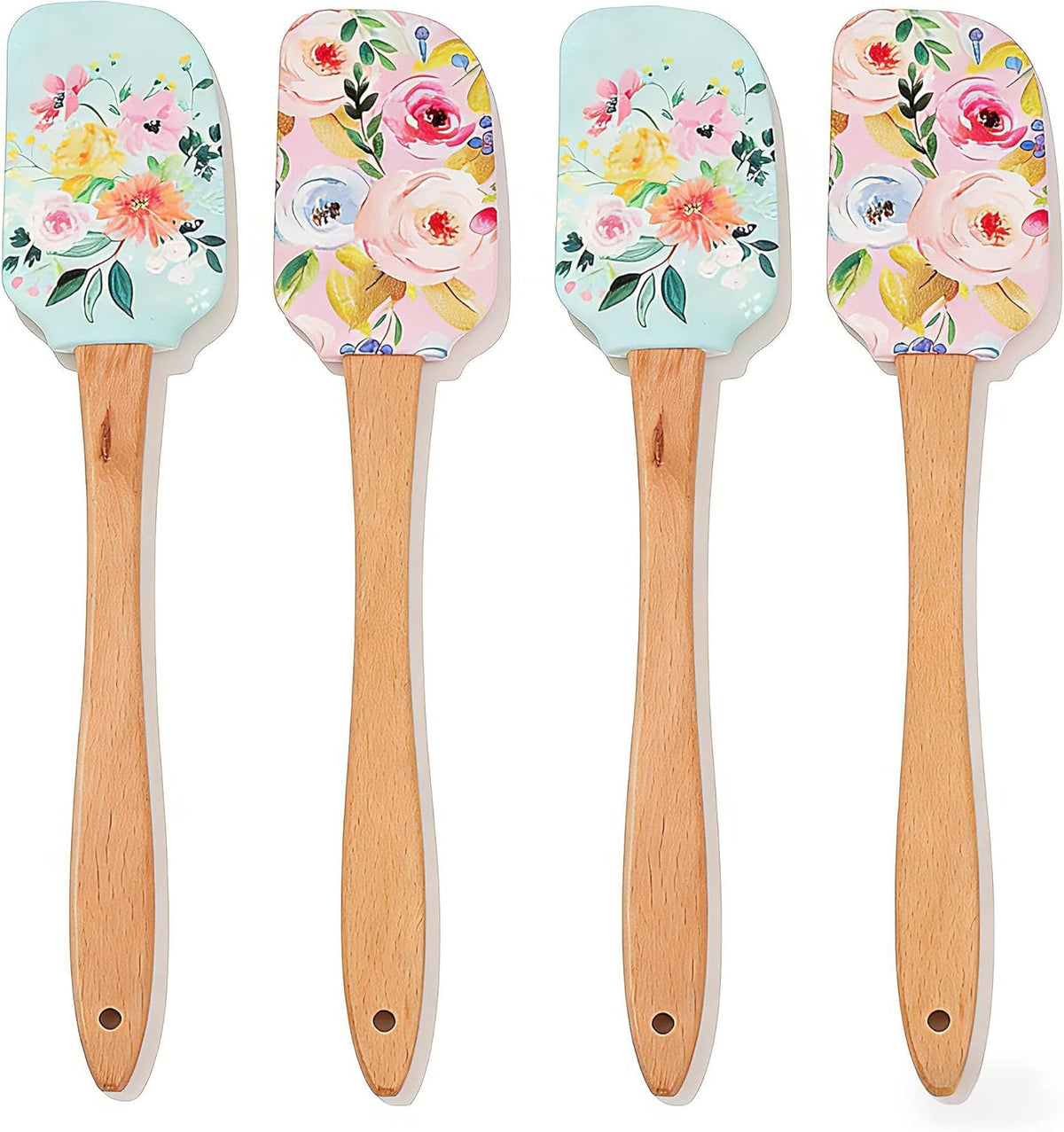 2PCS Floral Silicone Spatula Set,Food Grade Non Stick Baking Spatulas | Heat Resistant Flexible Rubber Scraper for Mixing,Professional Kitchen Utensils for Baking,Cooking & Sauteing-Flower Pattern