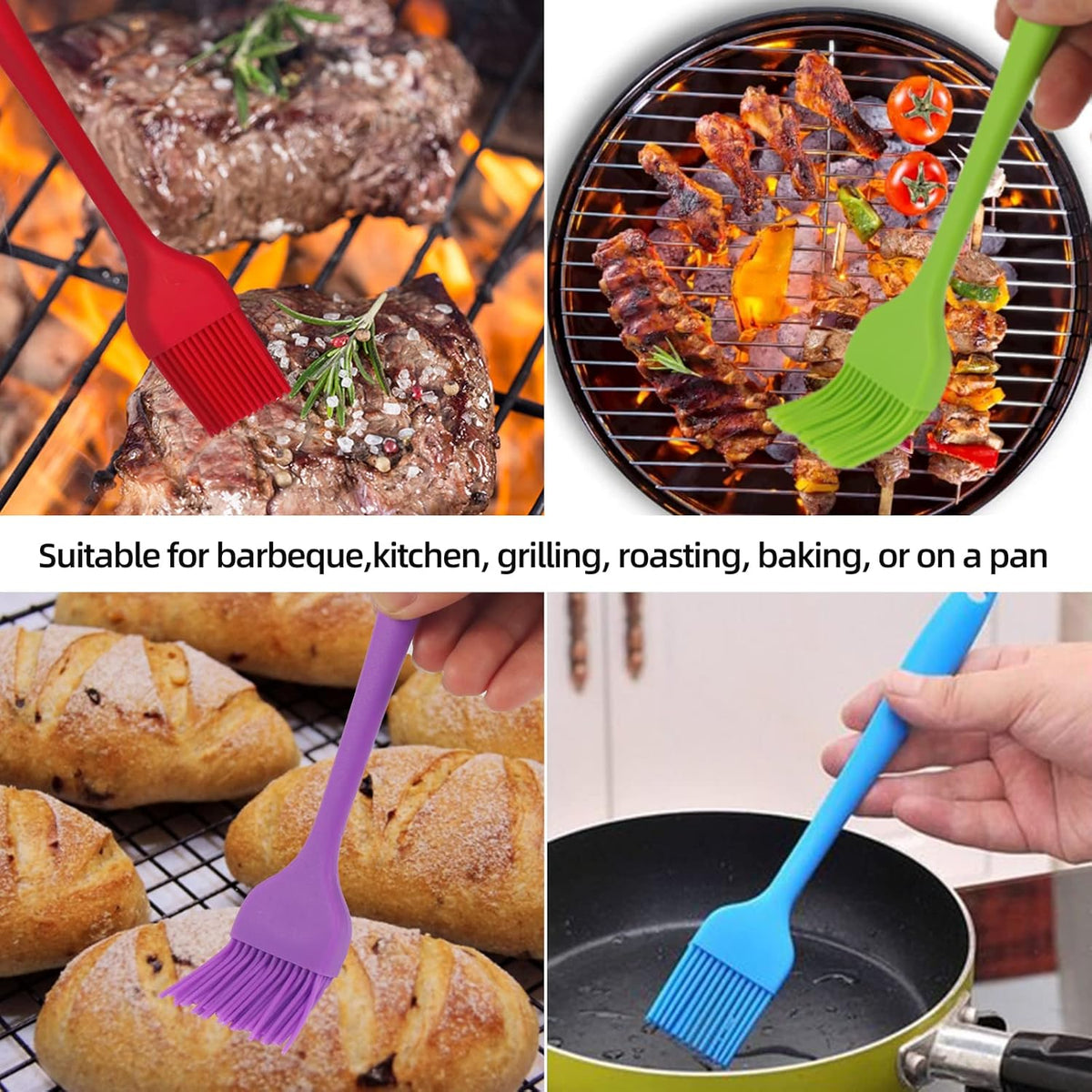 6 PCS Silicone Basting Brush, Upgrade Pastry Brush,Heat Resistant Silicone Brushes, Premium Cooking Brush for Sauce Marinade Meat Glazing, Oil Brush for BBQ Kitchen Cooking Baking and Grilling