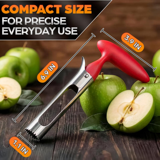 Apple Corer Tool, Stainless Steel Core Remover for Fruit, 7.3 Inches | Removes Centers from Apples, Tomatoes, Peppers, and Cupcakes - Durable, Food-Safe Steel, Ergonomic Red Handle, Easy to Clean
