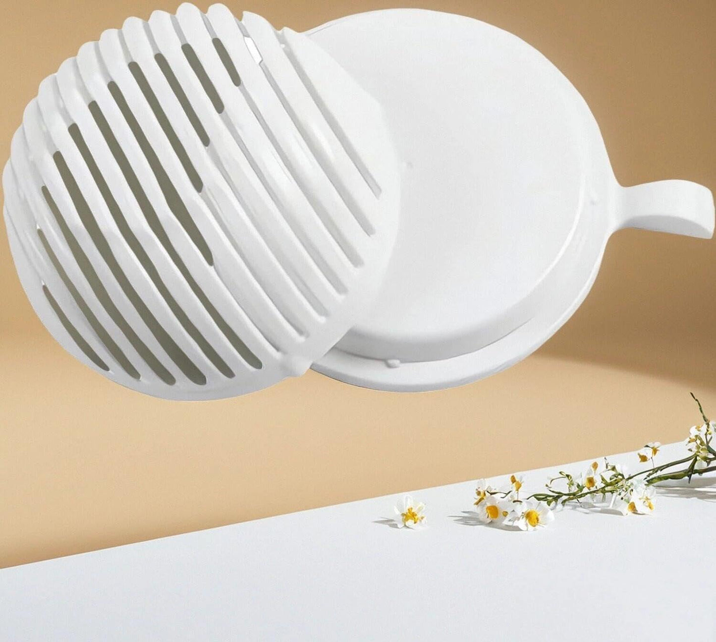 Easy-Spin Salad Cutter & Colander Bowl, Rotatable Veggie Strainer | BPA-free for fruit & veggie prep. Rotatable draining strainer, multi-functional, easy to use and clean;2 hole punch