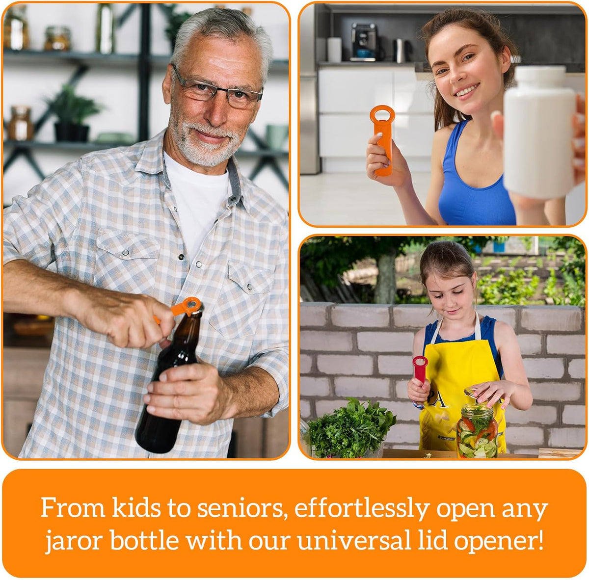 2 PACK Jar Opener, Easy Grip Jar Opener Gripper, Jar Key for Seniors, Arthritis, Carpal Tunnel Sufferers, Durable Plastic Jar Lid Opener(Orange/Rose Red)