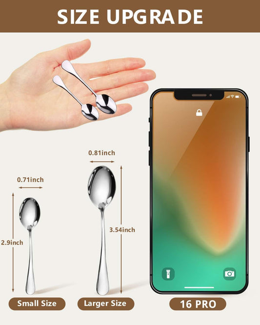 8PCS Mini Stainless Steel Spoons (Upgraded Larger Size 3.54 inch) - Small Salt Spoons SUS 304 Food Grade Mini Seasoning Spoon for Powder Spices Jars, Pepper, Sugar, Honey