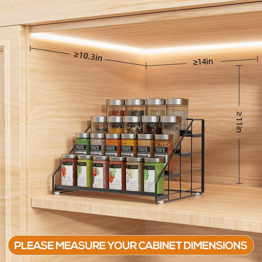 Spice Rack Organizer for Cabinet, 4 Tiered Spice Rack Organizer, Tiered Adjustable Spice Shelf for Kitchen Countertop Organization, Bright Black