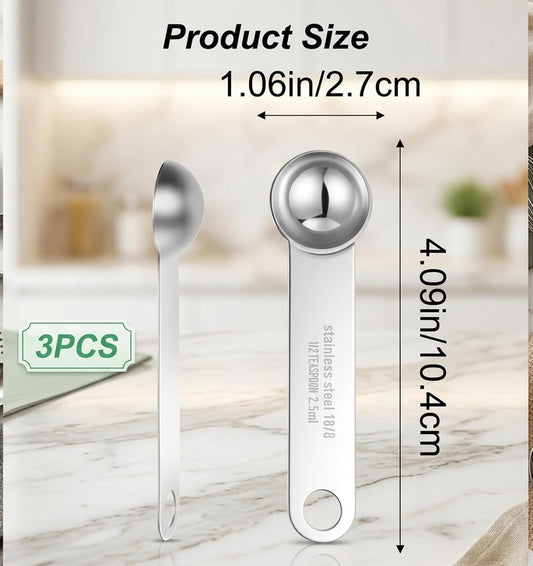 3 PCS 1/2 Teaspoon Measuring Spoon, 4 X 1 Inch 1/2 Teaspoon Scoop Stainless Steel Set for Kitchen Ingredients (Silver, 2.5ml)