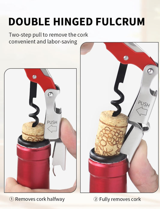 Wine Key - Professional Handcrafted Heavy Duty Waiter Corkscrew, Compact Wine Opener with Double Hinged, Foil Cutter and Bottle Opener, Gifts for Servers, Sommelier, Bartenders - Red