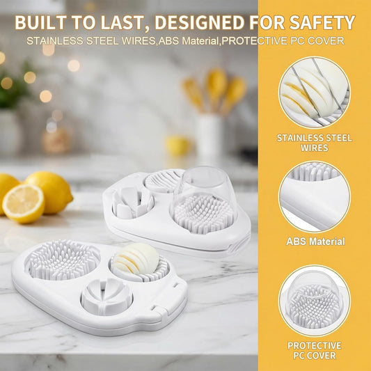 3 In 1 Egg Slicer For Hard Boiled Eggs, Strawberry Slicer Grape Cutter, 2026 New Stainless Steel 3 Slice Modes Egg Cutter, Dishwasher Safe Kitchen Slicer for Mushroom, Cherry (Yellow)