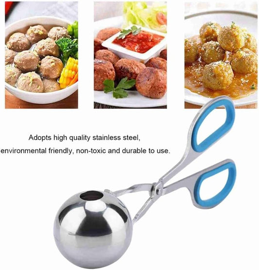 Steel Meatball Maker Tool - 7.5 Inch Food Scoop for Rice Balls, Cookie Dough and Melon Balling, Non-Stick Kitchen Utensil with Drain Holes(Blue)