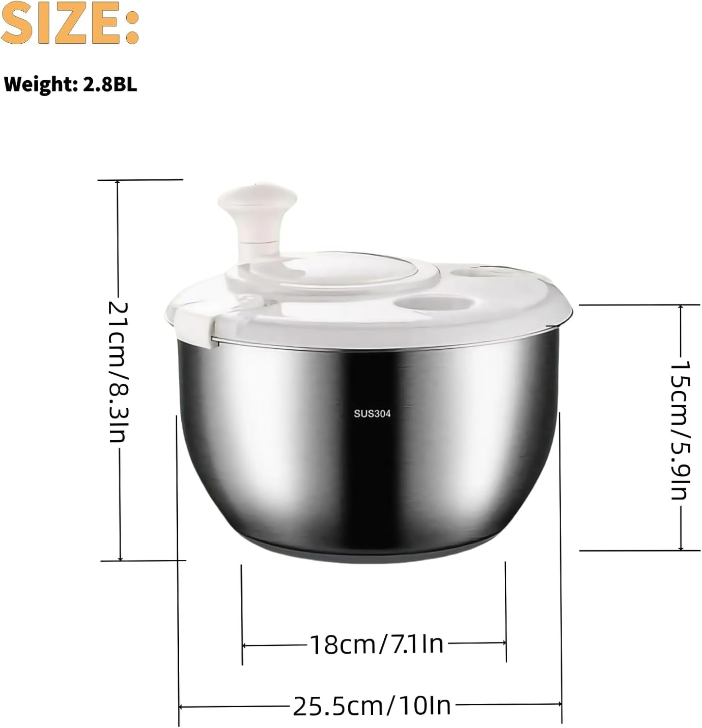 6L Stainless Steel Salad Spinner, Vegetable Spinner, Lettuce Spinner, Fruit Washer, Quick Spin Commercial Salad Spinner for Household Vegetables and Pasta Fries Spinner Essential Kitchen Utensils