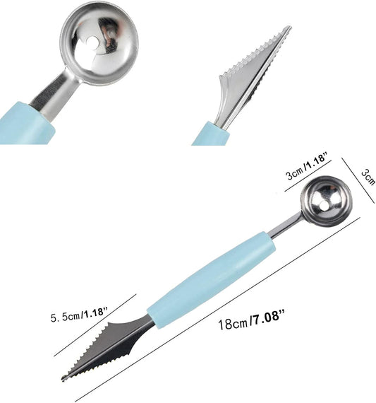 2 Pack Melon Baller Scoop,Stainless Steel Fruit Decoration Carving Knife,Melon Watermelon Cantaloupe Ice Cream Sorbet Dessert Dual Function Ball Spoon for Kitchen Tools