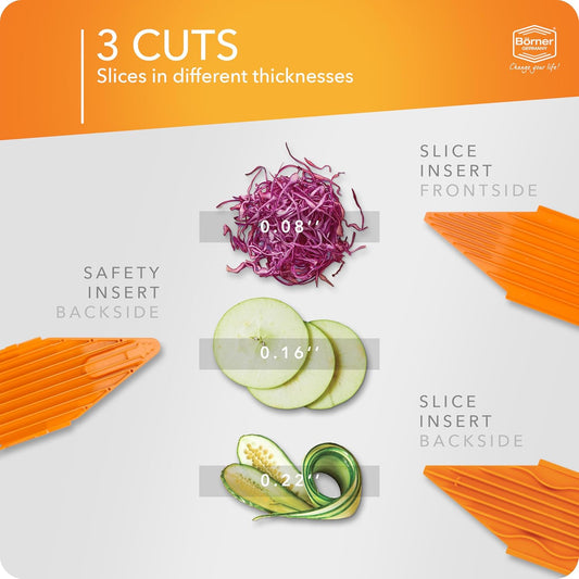 Mandoline Food Slicer Börner V3 (Basic Set) by Reston Lloyd • V-Slicer with Food Holder • Made in Germany • Fruit & Vegetable Chopper • Multiple Settings • Color: Orange