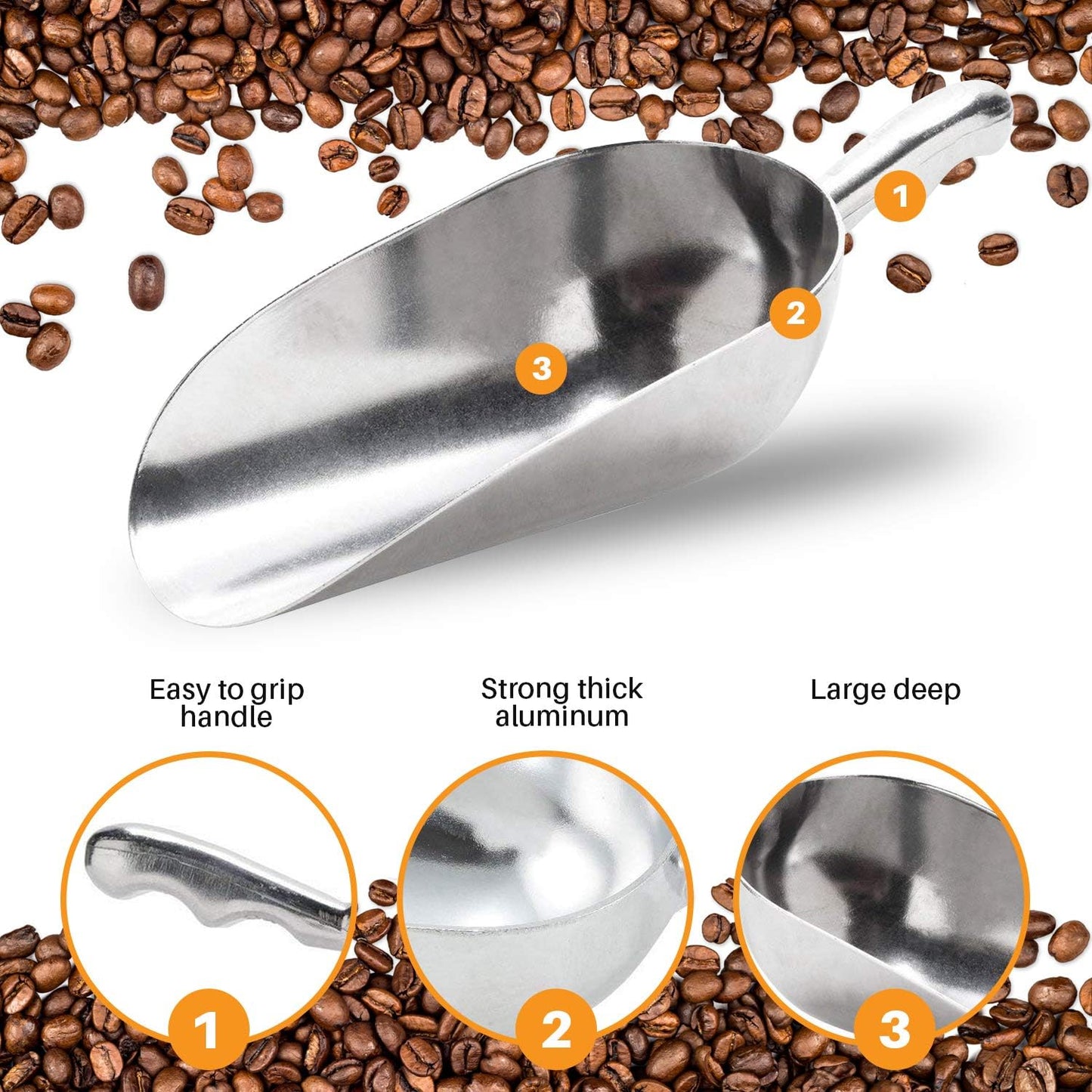 Cast Aluminum Utility Scoop, 5-Ounce - Round Bottom, Small ice scoop For Multi-Purpose Use, With Finger Groove Handle (Hand Wash Only) 5 oz.