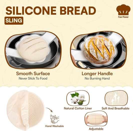 Sourdough Starter Kit 9” Round & 10” Oval Banneton Bread Proofing Baskets with Dough Whisk, Lame, Scraper & Starter Jar Beginner Friendly Bread Baking Supplies for Dutch Oven, Gluten Free Baking