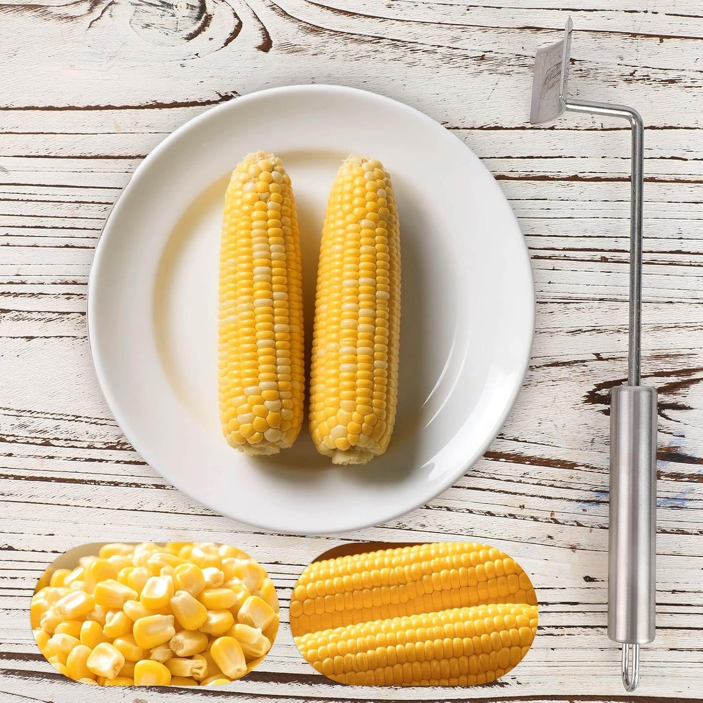 2pcs Long Handle Corn Stripping Tool, Stainless Steel Corn On The Cob Remover Peeler Stripper Kernel Scraper Cutter Husker Shucker Sheller for Home Kitchen Restaurant BBQ