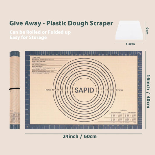 Sapid Extra Thick Silicone Pastry Mat Non-slip with Measurements for Non-stick Silicone Baking Mat Extra Large, Dough Rolling, Pie Crust, Kneading Mats, Countertop, Placement Mats (20" x 28",Gray)