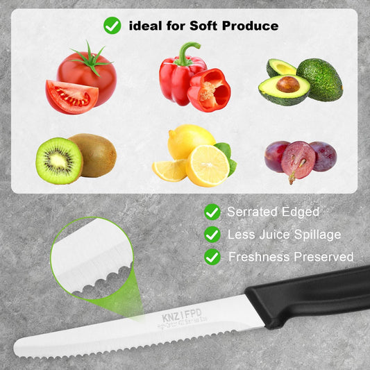 2-Pack Tomato Knife, Sharp Serrated Steak and Bread Knife Set, Premium High-Carbon 420 Stainless Steel Knives Blade for Soft Fruits, Vegetables, Meat & Home Kitchen Use