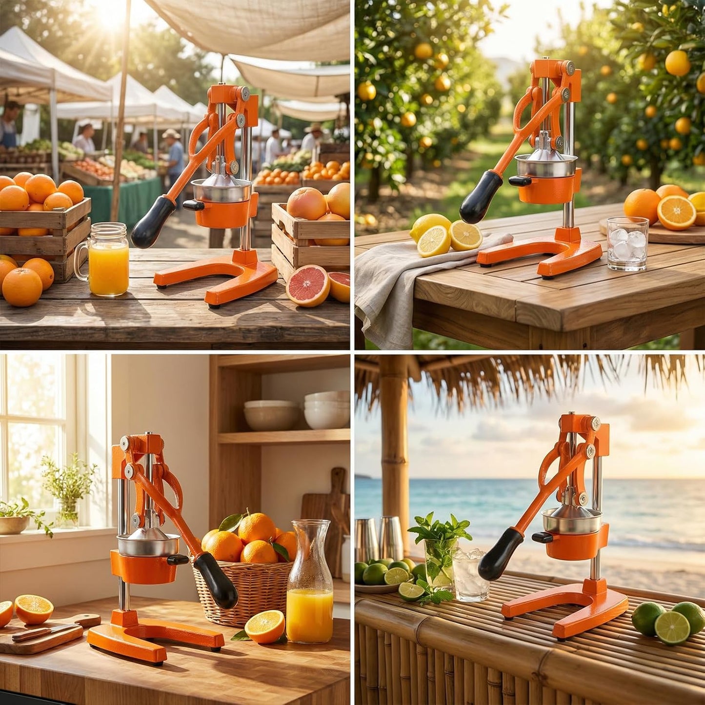 Cast Iron Citrus Juicer - 13.8LB Heavy Duty Manual Orange Press, 304 Stainless Steel Cup & Strainer, Professional Lemon Grapefruit Pomegranate Squeezer for Home Bar Kitchen, Orange
