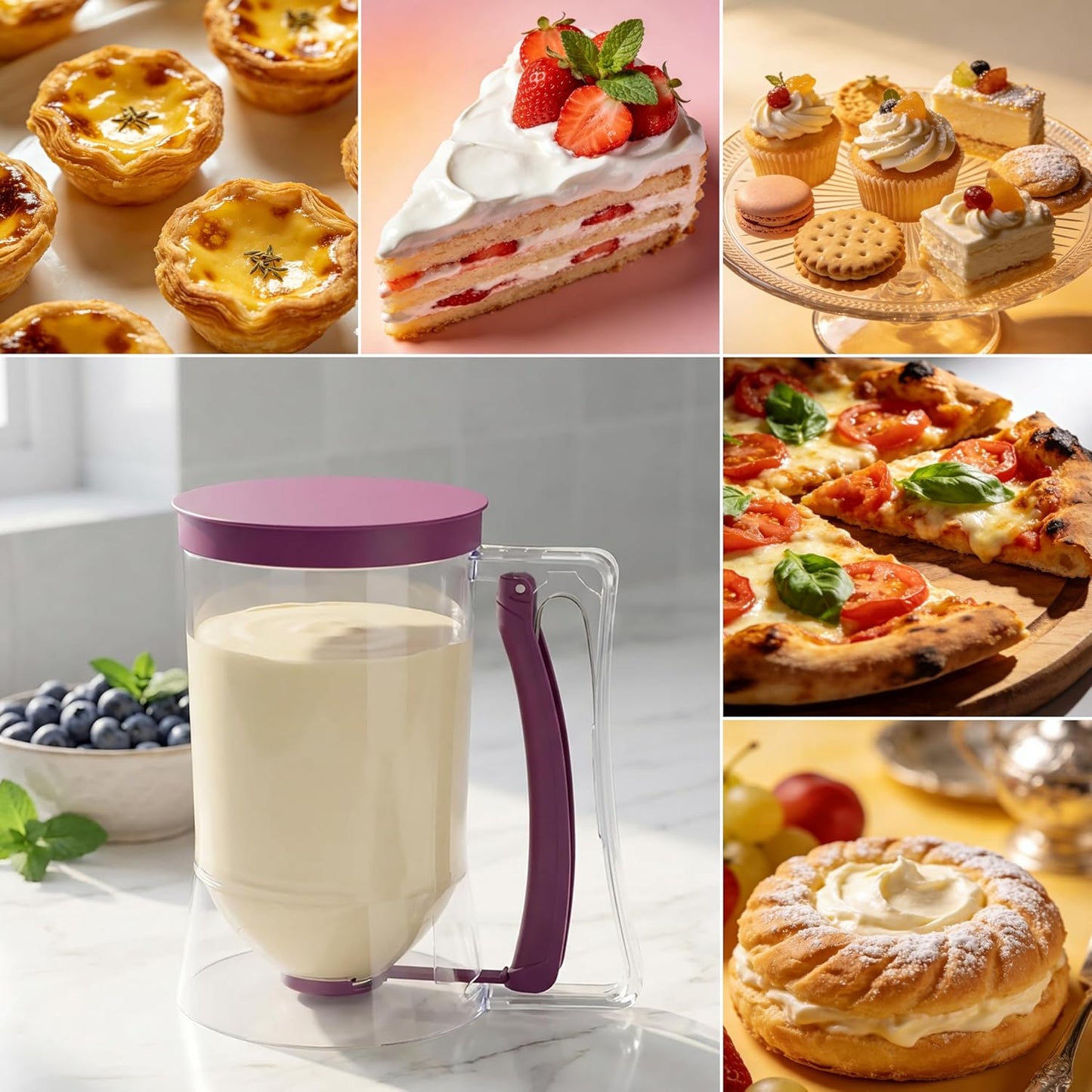 Pancake Batter Dispenser 4-Cup Batter Dispenser with Squeeze Handle & Measuring Marks Kitchen Must Have Tool for Pancakes, Cupcake, Waffle, Muffin Mix, Cake & Crepe,Baking Tool