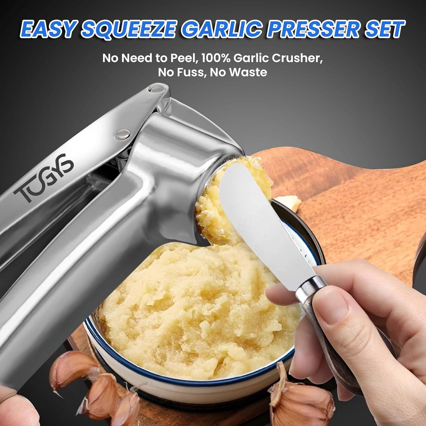 3-in-1 Premium Kitchen Tool Set - Heavy Duty Stainless Steel Garlic Press, Herb Scissors & Meat Tenderizer - Rust-Proof, Dishwasher Safe Cooking Gadgets - Ideal Gift for Home Chefs