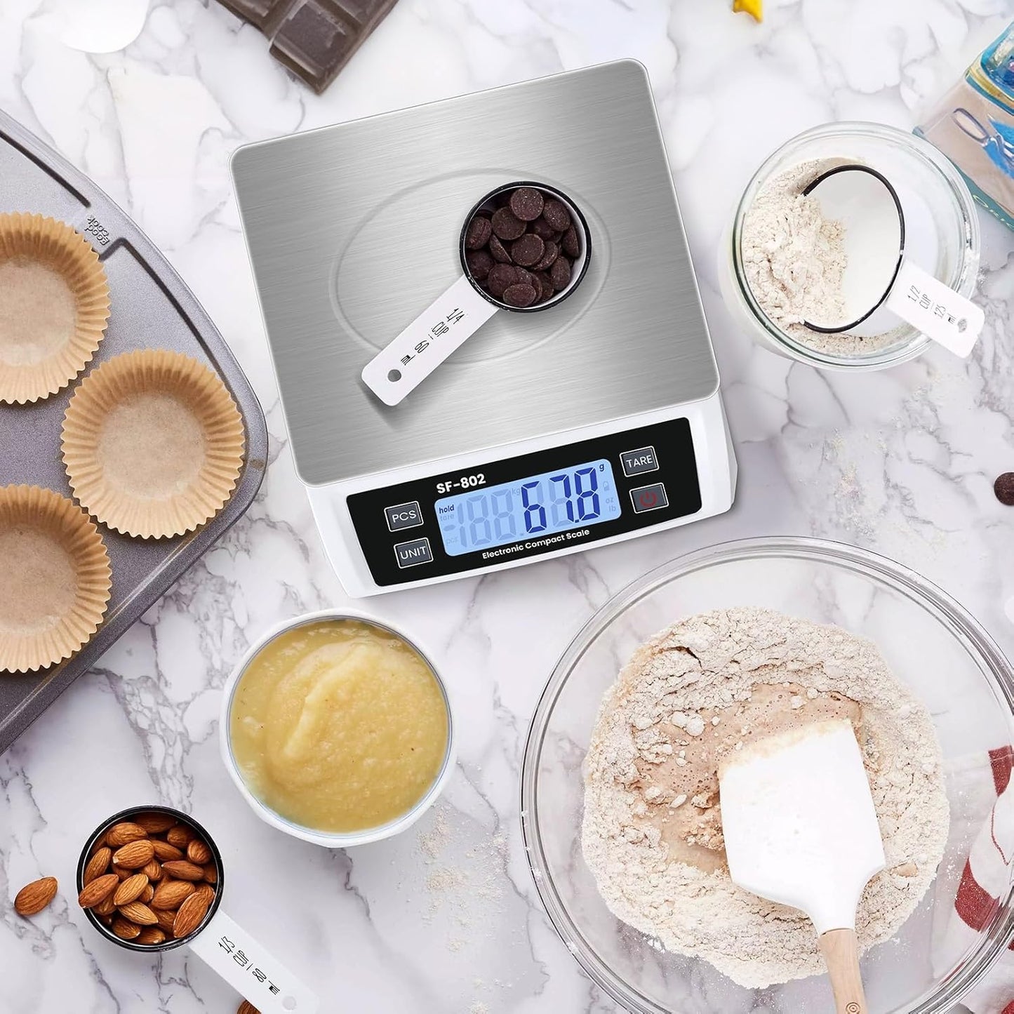 Digital Kitchen Scale 30kg/66lb Large Food Scale for Baking Cooking Stainless Bread Scale with LCD Display Counting Scales for Commercial (Color : Stainless Black)