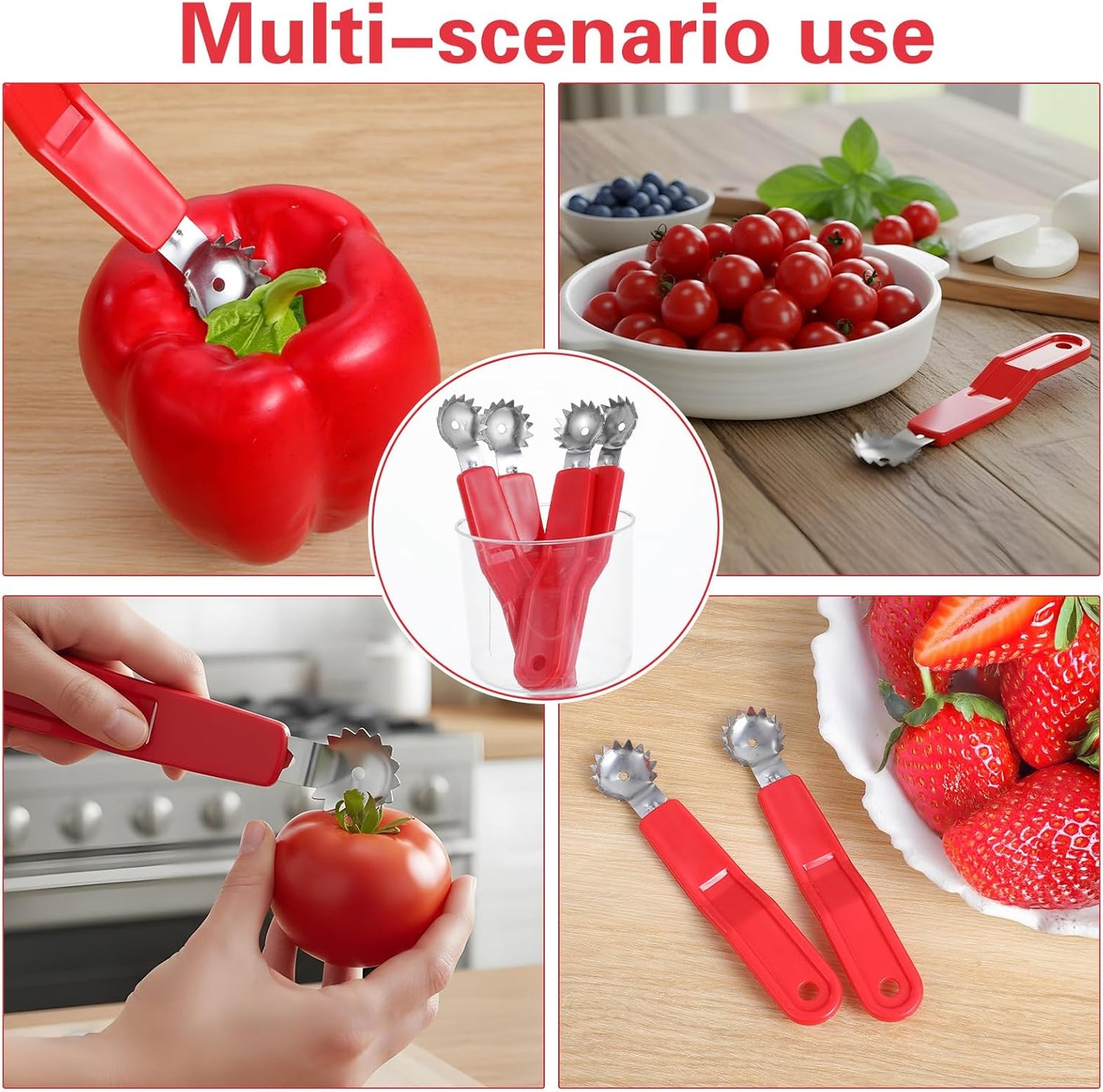 4 Pcs Strawberry Huller, Strawberry Corer Tool, Stainless Steel Strawberrys Stem Remover, Efficient Fruit Corer Tool for Kitchen for Tomato Preparation