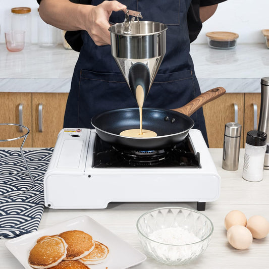 MyLifeUNIT Stainless Steel Pancake Batter Dispenser, Funnel Dispenser with Stand for Takoyaki and Baking