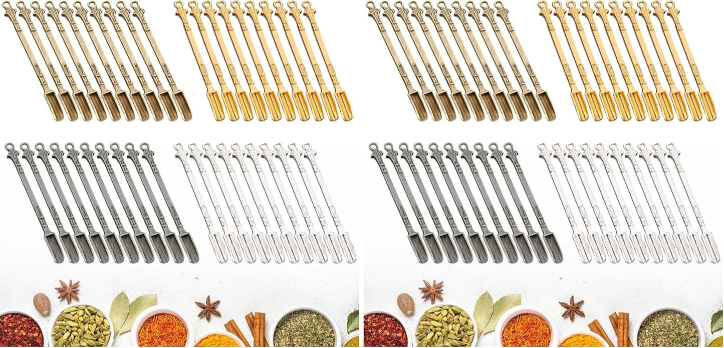 40 Pcs Mini Shovel Spoons,Tiny Spoons for Powder,Metal Spoon Power Scoop Tableware Charm Mini Pendant Spoon for Measuring Spices,Herbs,Powder,Coffee,Sugar
