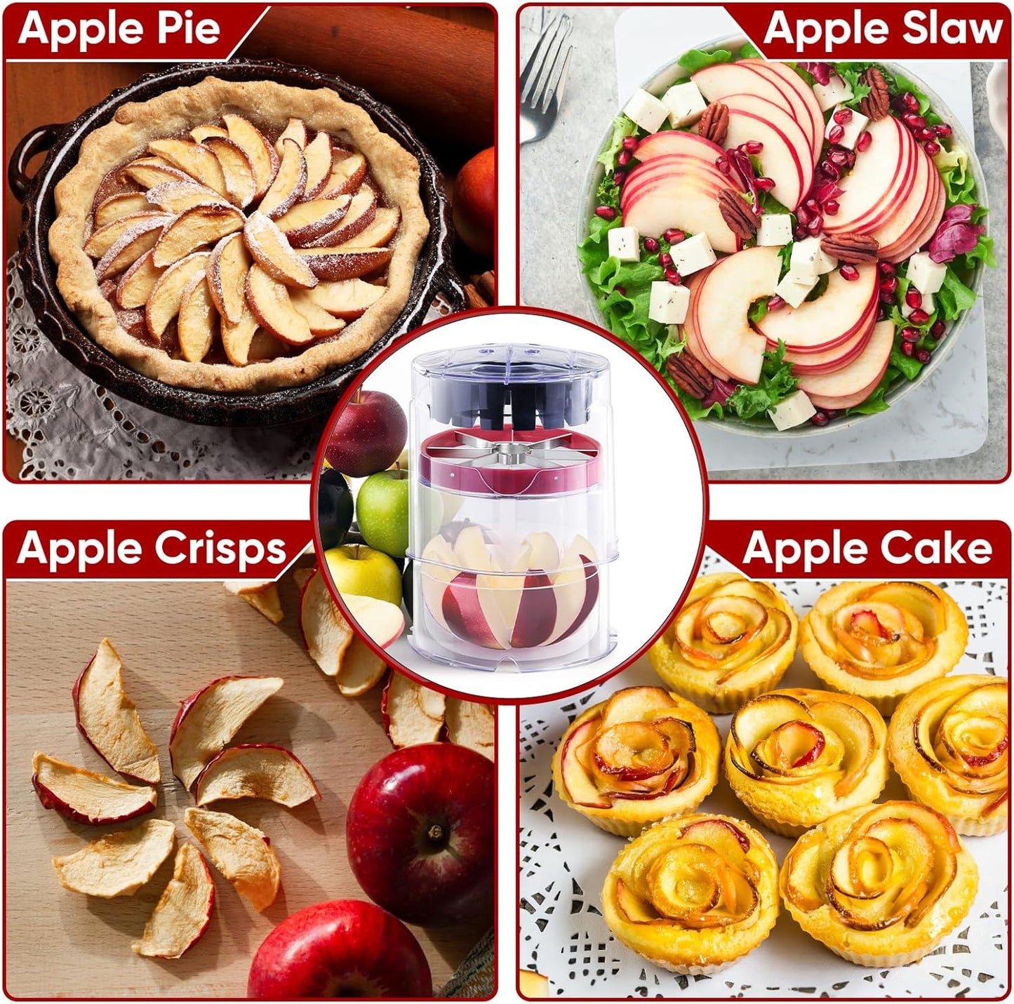 OOKUU Extra-Large Apple Slicer & Corer – 16-Blade Heavy Duty Stainless Steel Apple Cutter, Safe & Quick Apple Divider for Apples, Pears & More, with Clear Catch Bowl