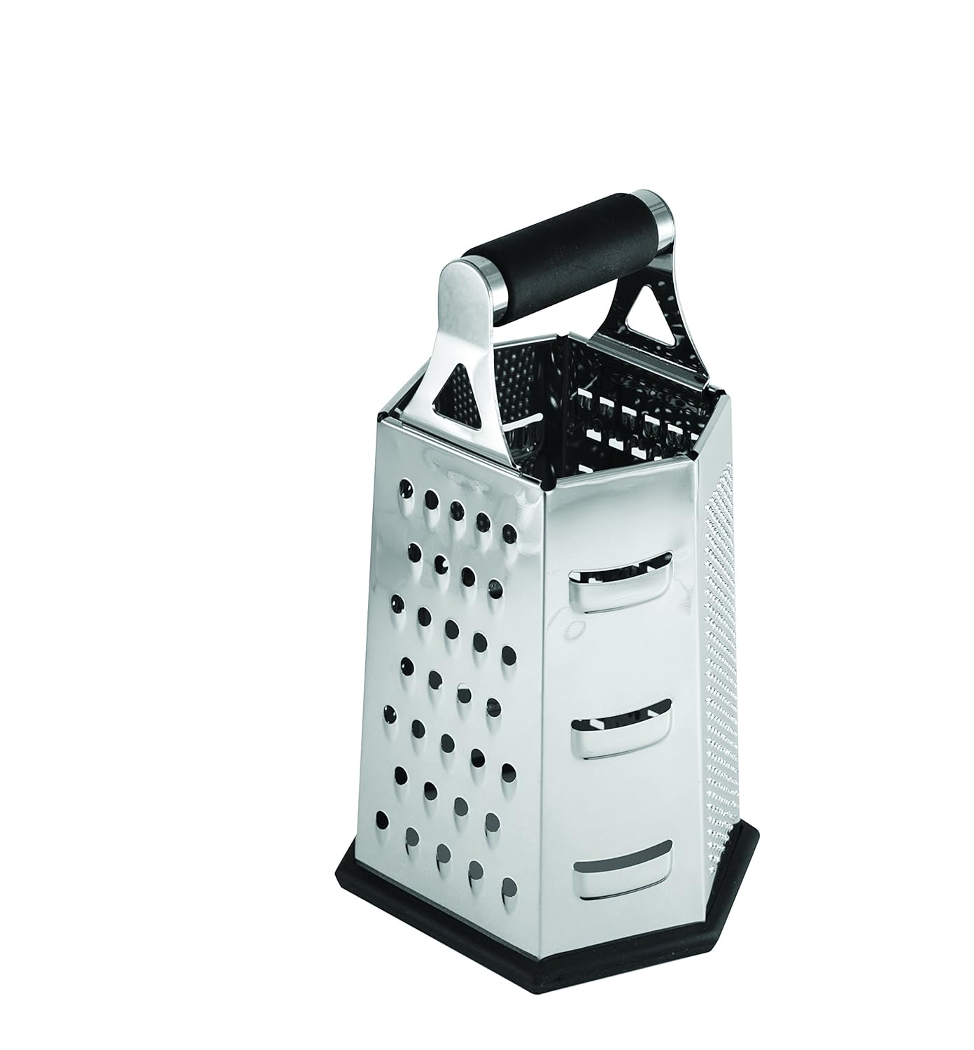 TableCraft SG204BH, Stainless Steel 6-Sided Box Grater, 5.5" x 4.5" x 9.25", Versatile Tapered Design for Shredding Veggies, Grating Cheese, and More, Dishwasher Safe, Durable Construction