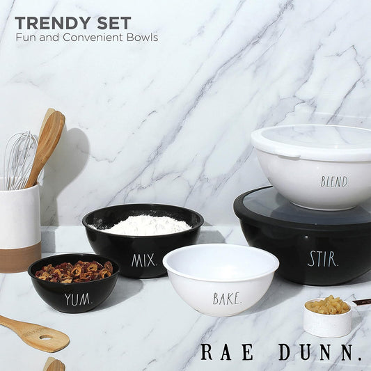 Rae Dunn Mixing Bowls with Lids - 10 Piece Plastic Nesting Bowls Set includes 5 Prep Bowls and 5 Lids (Sage)